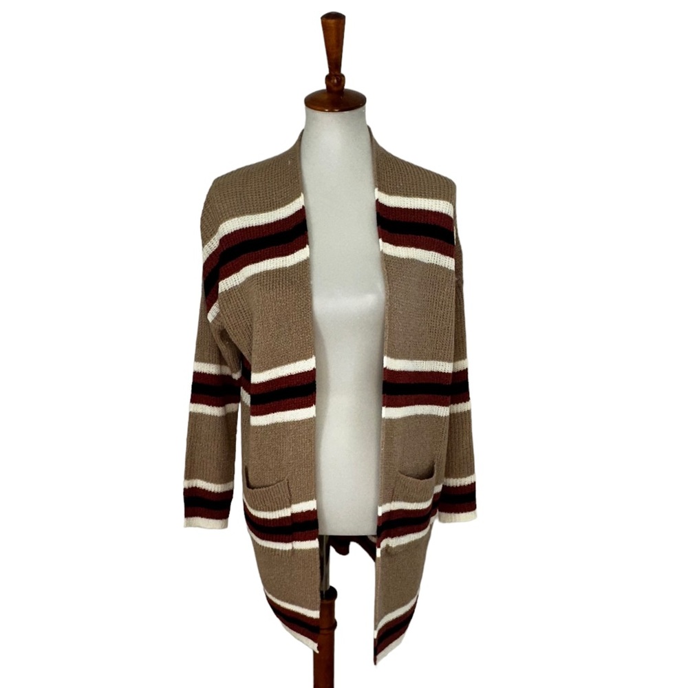 Dreamers Cardigan Sweater Striped Tan Size Small